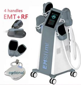 Nya ankomst bantningssystem 4 handtag med RF -vikt minskar emslim maskin kropp smal elektromagnetiska vågor muskelbyggnad stimulator fett minskar utrustningen