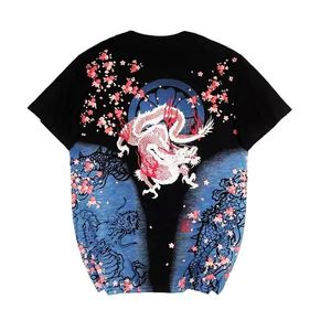 Цветочная Вышитая Футболка оптовых-Мужские футболки японская футболка с вышитой цветочной футболкой Harajuku ukiyoe