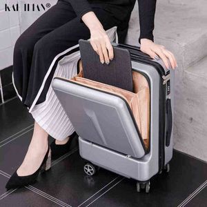 New Fashion Inch Front compartment Rolling Luggage Trolley Password Box ' Boarding Suitcase Women Travel Bag Trunk bag J220708 J220708