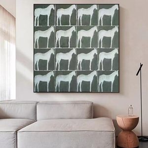 Square White Horse Oil Painting 100% Hand Painted Fashion Modern Abstract Animal Canvas Art Home Wall Decor Pictures for Living Room A 609