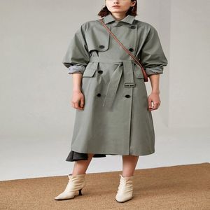 UK Brand Fashion Autunno Autunno Casual Doppio petto Semplice classico Trench lungo con cintura Chic Giacca a vento femminile 201030