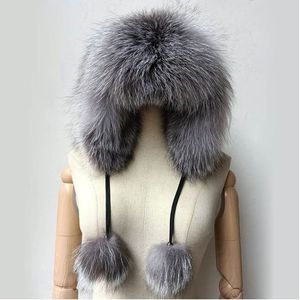 リアルの女性キツネの毛皮のイヤーフラップ暖かい冬の女性厚い本物のアライグマの帽子ニューゲーニンフォックスファーキャップ