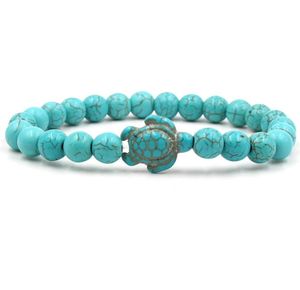 Summer Style Sea Turtle Turtle Beaded Strands Bracciali per le donne Uomini classici 8mm perline Turchese Lava Pietra 3 colori Amicizia Elastico Braccialetto Braccialetto Beach Gioielli