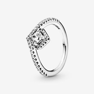 Nuovo marchio 925 Sterling Silver Square Sparkle Wishbone Ring per le donne Fedi nuziali Gioielli di moda