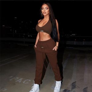 Women's Two Piece Pants Simenual Casual Sweat Bra And Sweatpants 2 Outfits Lounge Wear Letter Halter Sporty Women Matching Sets Simple Stree