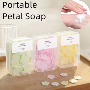1 Box Portable Handtvätt Svålpapper Student Barn engångsresor Hemma Mini Petal Soap Sheet Boxs Cleaning Badrumsverktyg