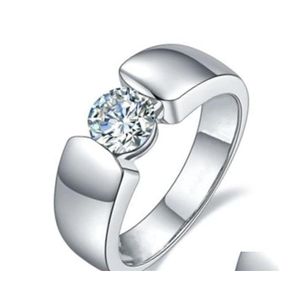 Solitaire Ring Moda Parlak Hip Hop Style Platinum Platinum Modaya Dönüştüren Mens Luxury Highend Zircon Elmas Nişan Hjewelry Drop Dh3Q8