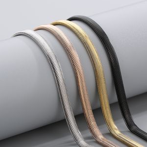 5 mm breit, 61 cm, schlichte, modische, flache Schlangenkette, Edelstahl-Schmuck für Damen und Herren, Silber/Gold/Roségold/Schwarz