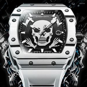 Avanadores de pulso Gatti Top artesanato assistir fibra de carbono Men Hollow Automatic Mechanical Light Luxury Sports - SkullWristwatches Hect22