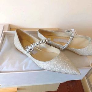 2022 Kadın Sandalet Zarif Baily Gelin Gelinlik Ayakkabı Glitter Lady Pompalar Kristal Inci Kayış Yüksek Topuklu Ünlü Sivri Burun Kadın Konfor Yumuşak Parti Yürüyüş