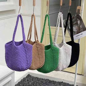 2022 New Cotton Thread Women Women Forms Ladies Net Hollow Out Tote Bag Women Counter Counter Bag Bag Bag Mets Sale G220531