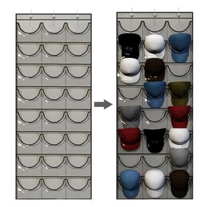 Förvaringspåsar baseball hatt rack 24 fickor väska kulkap display hållare väggmontering häng med krokar arrangör över dörrstorage