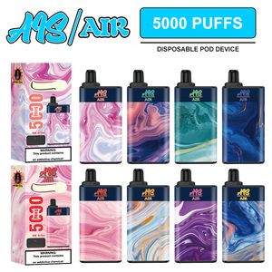 5000 bloss Ais Air Disposable Vape-penna Cigarett Mesh Coil Vapor Airflow Justerbar Eletronic Uppladdningsbar 15ML 8-färgsenhet e Cigs Vaporizers Original