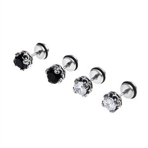 Tytanowe stalowe czarne kolczyki stadnin z cyrkonem Staromodne wysokiej klasy diamentowo-diamentowe hip-hopowe proste mody biżuterii All-Match