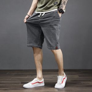 Summer Stretch Fashion Blue Men's Casual Shorts Pants Big Size Clothes Male Denim Short Drawstring Plus Size Short Jeans Striped