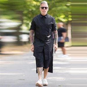 front short back long long-sleeved shirt large size personality robe jacket male lazy wind 220322