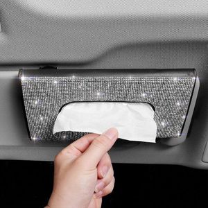 1PC Car Tissue Box Towel Mask Sun Visor Holder Auto Interior Storage Decoration Glitter Accessories Universal 220523