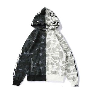 Brand Fashion Co Branded Black and White Mosaic Camouflage Yin Yang Skelett Par Coat Hoodie Tröja