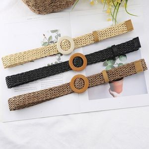 Belts Vintage Bohemia Round Buckle Wide Belt Elastic Braided Summer Women Wild Linen Weave Fake Straw WholesaleBelts Smal22