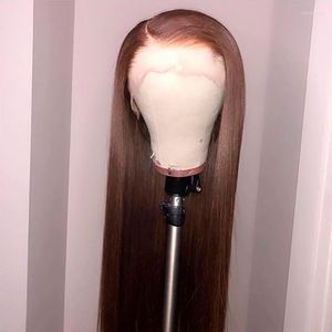 Synthetic Wigs 4#Dark Brown Colored Long Silky Straight Hair Lace Front Wig For Black Women With Baby Daily Kanekalon Tobi22