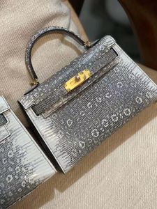 Real Lizard Shoulder Bag 19cm Brand Mini Handbag Luxury Purse Helt handgjorda kvalitetsvaxlinjer Stitching många färger att välja efter beställning endast