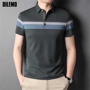 Toppklass 95% Cotton Brand Designer Trendy Summer Polo Shirt Men Design Striped Short Sleeve Casual Fashions kläder 220504
