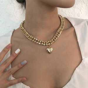 High Quality Punk Miami Cuban Choker Necklace Women Fashion Statement Colar Big Chunky Chain Heart Pendant Jewelry Steampunk Men
