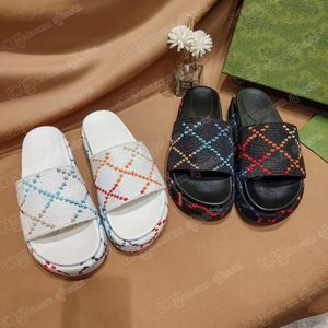 2022 Designer Slippers Fashion Thick bottom Sandals Rubber Letter Embroidery Slides lady Platform Wedges Sandal Beach High heel Embroidered slip on Flip Flops Boot