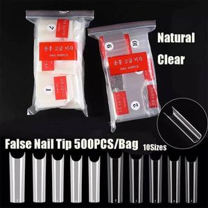 500pcs Bag False Nail Tips extras Long Full Cover Fake Tip Square Clear Natural Press On Nails Extensions 10sizes Salon 220716