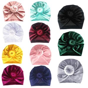 Velvet Kid Newborn Baby Girls Hat Indian Twist Knot Bonnet Chemo Turban Cap Beanie Head Scarf Wrap Solid