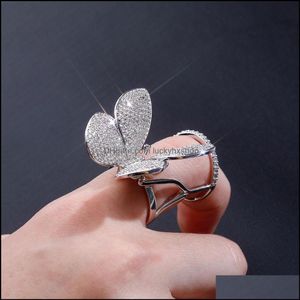 Paar ringen sieraden ring fl kubieke zirconia hiphop dames charm vlinder kan verplaatsen drop levering otlwe