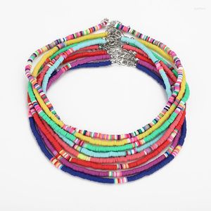 Chokers Multicolor Polymer Clay Collese для женщин 4 -миллиметровый Boho Flat Round Loase Beads Fashion Summer Beach Giftry Chokers Godl22