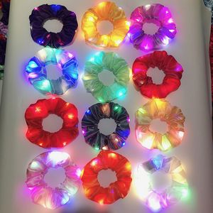 Sublimation Party Supplies Girls LED Luminous Scrunchies Hairband Ponytail Holder Headwear Elastic Hair Bands Solid Color Hair Accessories