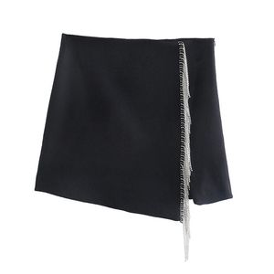 Trafik Kvinnor Mode med Bejeweled Fringe Detail Mini Skirt Vintage High Waist Side Zipper Kvinna Mujer 220322