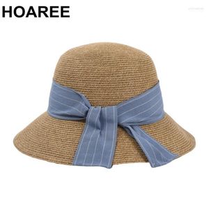 Летняя шляпа соломенная женская солнце Blue Bownot Vissor Wide Brim Spring Designer Brand Dome Complapbable Bucket Hats Elob22