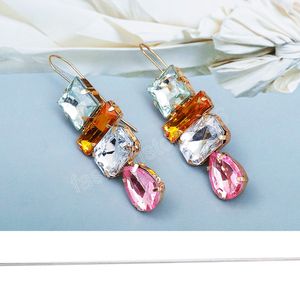 Colorful Rhinestone Long Dangle Earrings High-Quality Fashion Geometric Clear Crystals Jewelry Accessories For Women
