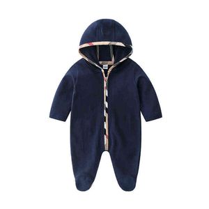 Spring and Autumn fashion Newborn Baby Clothes Cute Long Sleeve Unisex Cotton Plaid stripes Hooded Baby girl boy Romper G220510