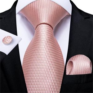 Fashion Peach Pink Men Gifts Tie Clip Hanky Cufflinks 150cm Long For Wedding Party Business Set Mj-7195