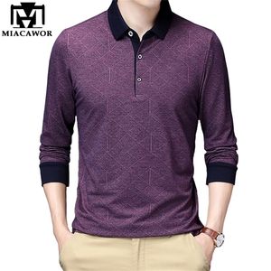 Miacawor Spring Brand Brand Рубашки поло Мужчины сплошной цвет с длинным рукавом Slim Fit Boys Korean повседневные топы Tees Men Shot T950 220402