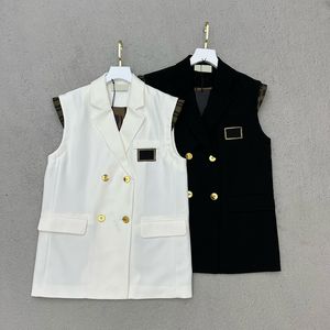 Women Sleeveless Jackets Fall Fashion Gold Button Coats 2 Colors Letters Embroidery Jacket Luxury Coat