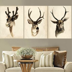 Triptychon minimalistische künstlerische Hirsch Elch Kopf Leinwand Malerei Giclée Tier Kunstdruck Gemälde Poster Wand Bild für Wohnzimmer