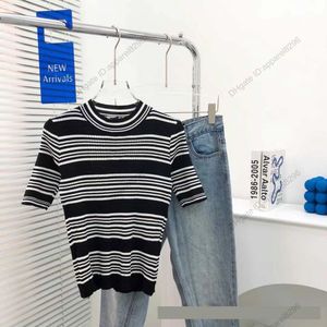 2022 Summer Womens Clothing Tops Tees Summer Embroidered Striped Knit Short Sleeve Casual Letter Slim Top Women's Ladies Knits luxury designer t shirts cotton