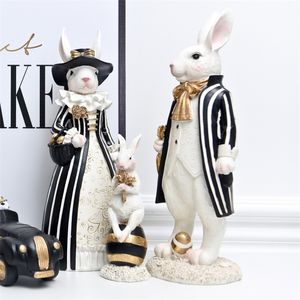 American Court wiejskie światło luksusowe króliki figurki rękodzieło czarne złoto miss rabbit nordycki styl dekoracji domowej akcesoria t200331