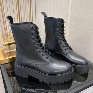 Damen-Stiefelette, Designer-Luxus-Martin-Wüstenstiefel, modischer Cowboystiefel, Hick-Bottom-Plattformstiefel, modische Schnalle, Schnürstiefel mit Box, NO397