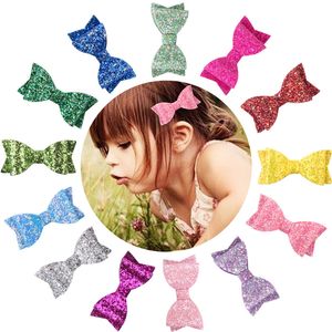 Детский девочки шпильки кожаные лук Barrettes Kids Paillette Hair Clips Sequin Big Bow