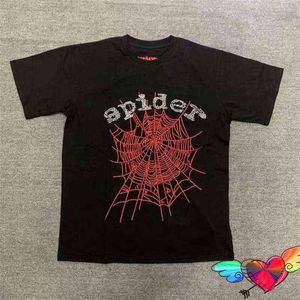 2024 Red Web Puff Print sp5der T-shirt Men Women Good Quality spider Tee Black 555555 Tops Hip Hop Young Thug short sleeve T220722