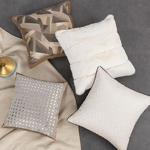 Cushion/Decorative Pillow Morden Light Luxury Beige Grey Pillowcase Sofa Plush Cover Cushion BackrestCushion/Decorative