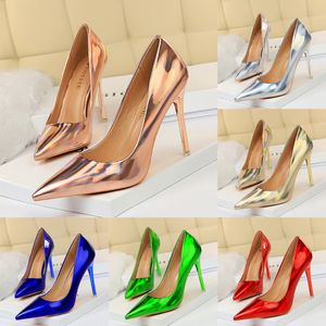 2022 TopSelling wind metal super bright surface ladies shoes shallow mouth pointed sexy nightclub slim high heel single shoes Classic luxury patent leather pumps