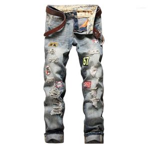 Men's Jeans 2022 Europe And America Brand Robin Straight Bowl Badge To Hole In Full Length Mid Patches Zipper Men Mens1