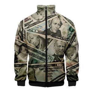 Casacos Masculinos Dólar dos Estados Unidos Zíper Casual Hoodies Moda Highstreet Outono Primavera Moletom Dinheiro Roupas Masculinas